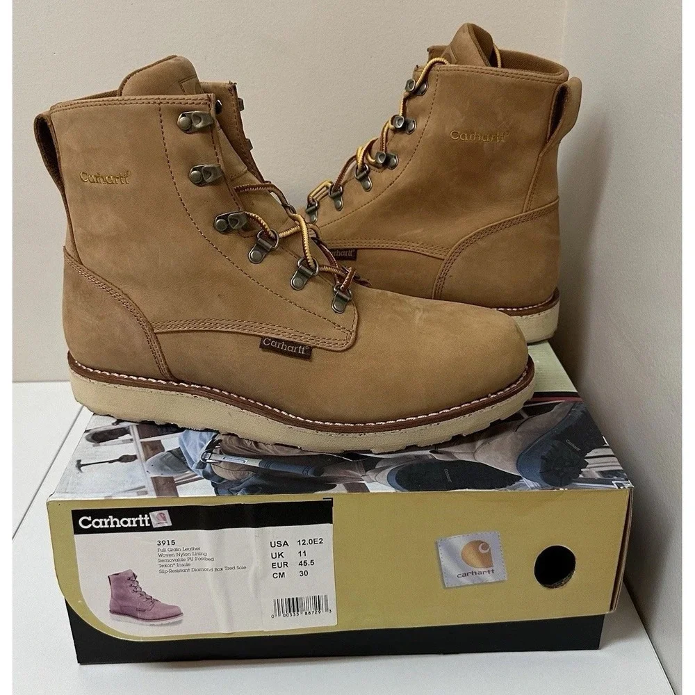Carhartt Leather Slip Resistant Soft Toe Wedge Work Boot Style 3915 Size 12EE
